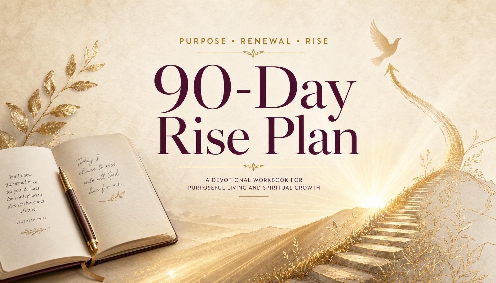 Cream and gold cover for the 90-Day Rise Plan — A full season to heal, forgive, and rise on purpose.